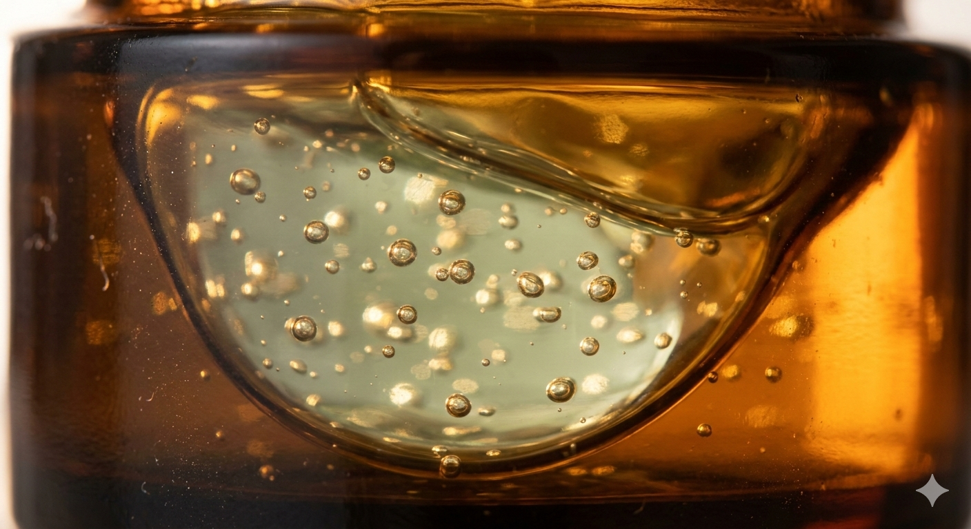 Close-up detail of Vialori amber glass bottle with dropper