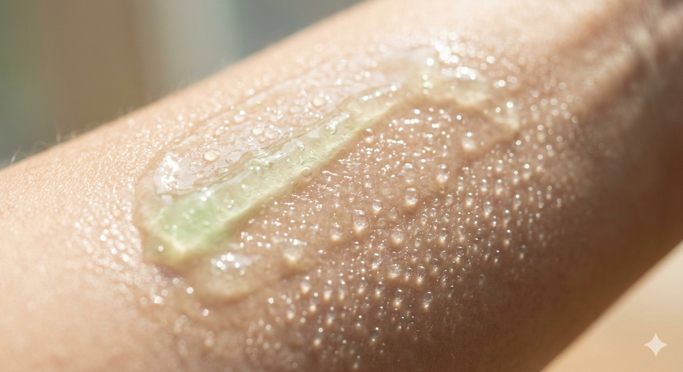 Vialori aloe vera gel applied on hand showing smooth texture